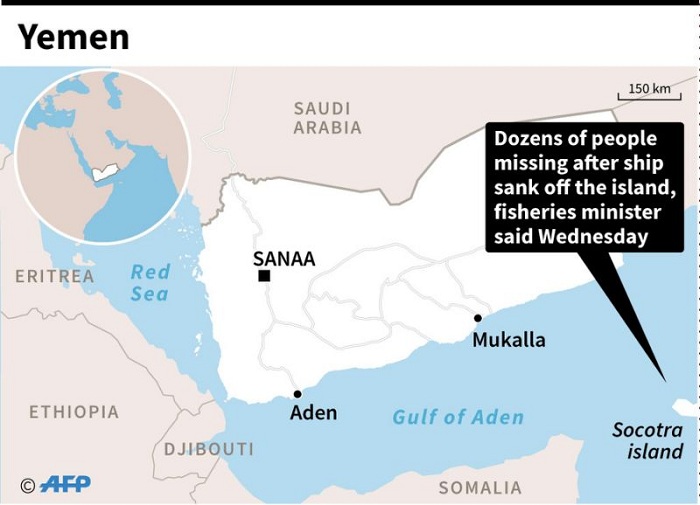 Almost 60 people missing after ship sinks off Yemen